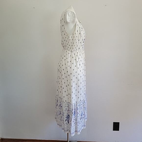 Old Navy Floral Fit Flare Midi Dress Sleeveless Self Tie Keyhole Boho Cottage - Picture 3 of 10